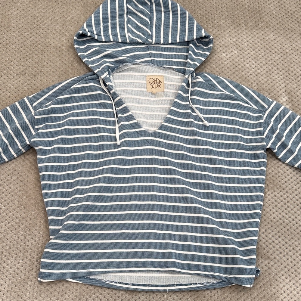 Cha Sor Striped Blue and White Hoodie Sweatshirt